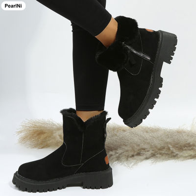 รองเท้าผ้าฝ้ายฤดูหนาวของผู้หญิง PearlNi ไม่ลื่นการออกแบบซิปด้านข้างบูทหุ้มข้อเท้าเหมาะสำหรับการตั้งแคมป์ในร่มการเดิน