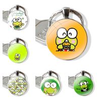 【LZ】✈  Handmade vidro cabochão carro chaveiro criativo música chaveiro Keroppi DJ sapo pingente desenho animado moda