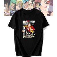 One PIece แขนสั้นเสื้อยืดชายฤดูร้อนน้ำแบรนด์นักเรียนลูฟี่พิมพ์อะนิเมะหลวมด้านบน  YBT9