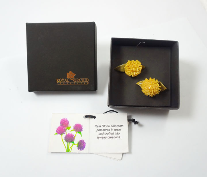 royal-orchid-ต่างหูดอกบานไม่รู้โรยของจริง-สีเหลือง