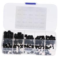 LONGK M3/4/5/6/8 ชุดสกรูสกรู สีดำสีดำ 10ขนาด Hex grub screw Assortment KIT พร้อมกล่องเก็บของ เหล็กกล้าคาร์บอนเกรด12.9 ชุดสกรูจัดประเภทเมตริก ตกแต่งด้วยไม้ตกแต่ง