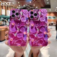 ?เคสโทรศัพท์ลายดอกไม้สีทึบภาพสีน้ำมันที่สวยงามของ HOCE สำหรับ iPhone 14 13 12 11 Pro Max 14Plus สไตล์ศิลปะ IMD กันกระแทกกรอบป้องกันฝาแข็ง