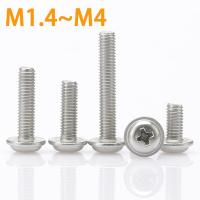 100/200PCS M1.4 M1.7 M2 M2.5 M3 M4 Steel Nickel Plated Phillips Pan Round Truss Head with Washer Padded Collar Machine Screw PWM