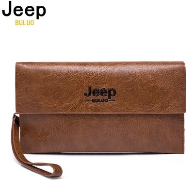 （Layor wallet）  JEEP BULUO ใหม่ผู้ชายกระเป๋าสตางค์ยาวสไตล์ที่มีคุณภาพสูงผู้ถือบัตรชายกระเป๋าซิปความจุขนาดใหญ่ยี่ห้อหนัง PU กระเป๋าคลัทช์