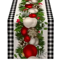 Gingham Christmas Table Runner Check Xmas Decoration Holiday Home Kitchen Decor