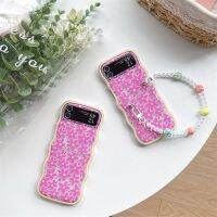 เคสโทรศัพท์สร้อยข้อมือลายดอกไม้หลากสีน่ารักสำหรับ Samsung Galaxy Z Flip 4 3ฝาหลังเป็นลอนนุ่มกันกระแทก