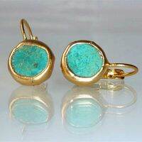 Unique Gold Color Green Stone Earrings For Women Handmade  Ancient Design Cubic Zircon Drop Hook Earrings Mother Day Gift