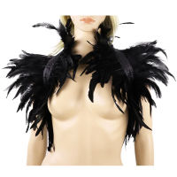 Black Natural Feather Shrug Shawl Shoulder Wraps Cape Gothic Collar Cosplay Party Body Cage Harness Belt Feather Fake Collar