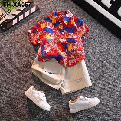 Boys short-sleeved flower summer top beach baby net red Hawaiian vacation childrens suit