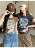 ♝ European and American hot girls wear jazz dance tops short jazz dance womens trendy ins style slimming navel-baring short-sleeved T-shirts