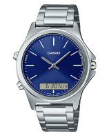 นาฬิกาข้อมือผู้ชายคาสิโอ Casio Standard Silver สายแสตนเลสสีเงิน หน้าปัดน้ำเงิน รุ่น MTP-VC01D-2EUDF, MTP-VC01D-2E, MTP-VC01D