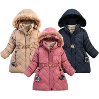 2021 New Winter Long Warm Girls Jacket Fashion Belt Decoration Thick Hooded Childrens Windbreaker Christmas gift Clothes