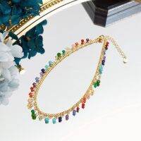 Like mutil Rainbow Stone 3-4มม. อเมริกัน14K Gold Filled CHAIN สร้อยข้อเท้า24 3ซม. เครื่องประดับทำด้วยมือสำหรับผู้หญิง Girls