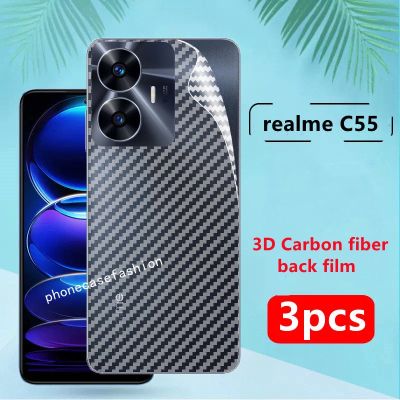 ฟิล์มนิ่มโปร่งใสฟิล์มด้านหลังด้านสำหรับ Realme C55 NFC 2023ฟิล์มคาร์บอนหน้าจอไฟเบอร์