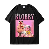 【อเนกประสงค์】ใหม่ Mr Blobby Homage วินเทจเสื้อยืดสำหรับผู้ชายผู้หญิงเสื้อยืดแขนสั้นถนนตลกวัยรุ่นประเดิมท็อปส์สีดำแขนยาวเสื้อยืด