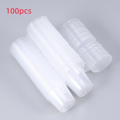 [HOT QIKXGSGHWHG 537] 100ชิ้น30 100มิลลิลิตรพลาสติกใสทิ้งถ้วยซอสถ้วยที่มีฝาปิดที่แนบมากล่องรส Souffle ถ้วยเครื่องปรุงถ้วยบรรจุกล่อง