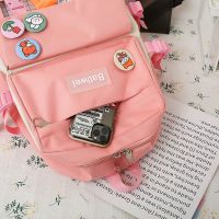 [Ready stock] Womens backpack set four-piece set comitive canvas Korean version for girls school bag backpack set