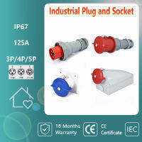 หัวต่อปลั๊กอุตสาหกรรมและซีอี3/4/5ขั้ว125A Ip67แผงเต้ารับติดผนังกันน้ำ220V 380V 415V