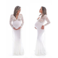 y Lace Maternity Long Sleeve Dress Baby Shower Party Pregnancy Pregnant Women Maxi Gown Photo Shoot Photography Prop Clothes