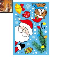 Christmas Window Clings Colorful Christmas Santa Snowman Tree Prints Window Decals Self Adhesive PVC Glass Decals For Christmas