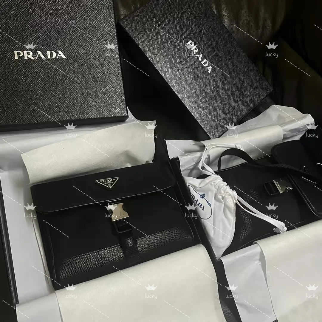 LUCKY PRADA Prada Re-Edition Horizontal Phone Bag Saffiano Silver Buckle  Camera Bag Phone Bag Functional Nylon Crossbody Shoulder Bag Black |  