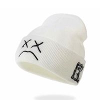 【YD】 Beanie Knitted Hat hip-hop style Embroidered Hat With Sad Expression Warm Woolen for Men and Cap