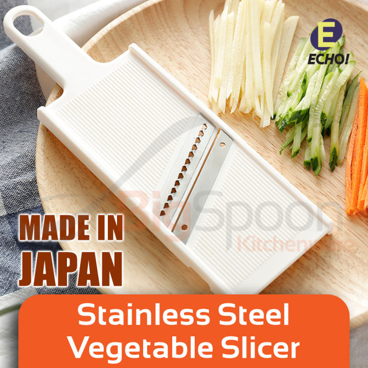 JAPAN] ECHO Vegetable Mandoline Slicer Stainless Steel Julienne Cutter  Shredder Masher with Buckle Design [4155]