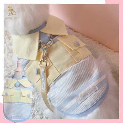 Glitter Pooch Harness ชุดรัดอก สายจูง เสื้อผ้า สุนัข, หมา, แมว, สัตว์เลี้ยง พร้อม สายจูง รุ่น Yellow Pastel Strip