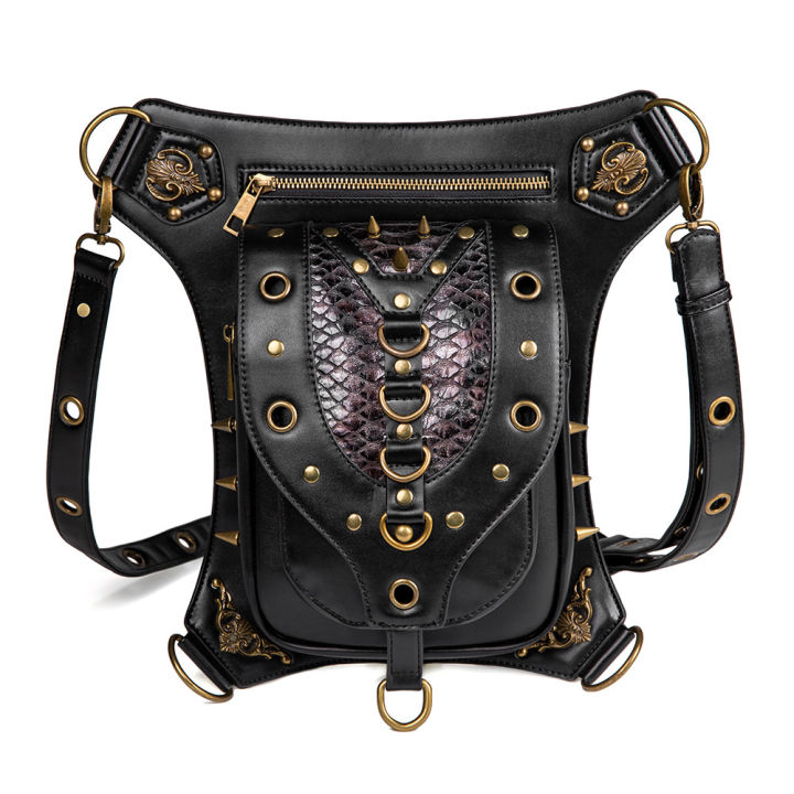 2023-new-bags-women-european-and-american-punk-one-shoulder-bag-female-creative-rivet-skull-outdoor-cell-phone-belt-bag