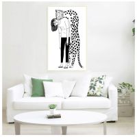 Nordic Leopard Girl Wall Art ภาพวาดผ้าใบสีดำและสีขาวโปสเตอร์สำหรับตกแต่งห้องนั่งเล่น Popular Home Decoration