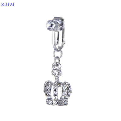 💖【Lowest price】SUTAI จี้คลิปเจาะท้องปลอมทำจากพลอยเทียมฝังเพชรห่วงสะดือต่างหูคลิปหนีบเครื่องประดับสะดือเครื่องประดับร่างกาย