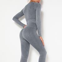 【CW】 Women Fitness Suit Seamless Sport Sportswear Long Sleeve Tops High Waist Leggings Workout Jogging Solid Yoga Sets Femme