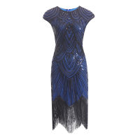 ผู้หญิง 1920s เพชร Sequined Embellished Fringed Gatsby Great Retro Tassle Croche MIDI PARTY Vestido