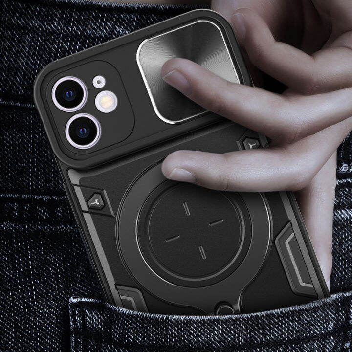 เคสโทรศัพท์ใหม่สำหรับ-iphone-12-พับได้360องศาแท่นวางหมุนได้ยานพาหนะแบบเลื่อนเปลือกหลังแบบแข็งกันกระแทก-กระจกเทมเปอร์ปกป้องหน้าจอสำหรับเคส-iphone-12