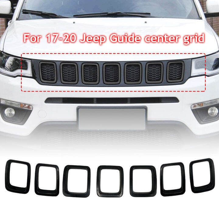 Racingcar 7pcs Carbon Fiber Abs Grille Inserts Front Grill Cover Frame Trims Kit For 2017 2020