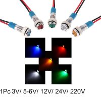 LYAQRG SHOP 1Pc Dashboard With Wire Waterproof Red Yellow Blue Green White 3V 5V 6V 9V 12V 24V 220V Signal Lamp LED Metal Indicator Light 6mm