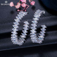 SEQUITO Dazzling Marquise ตัดสีขาว AAA ลูกบาศก์ Zriconia คริสตัลห่วงใหญ่ต่างหูทันสมัยผู้หญิงชุบเงินเครื่องประดับหูสำหรับงานเลี้ยงตอนเย็น SE748