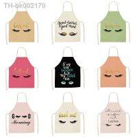 ▬₪ 1Pcs Eyelash Printed Cleaning Art Aprons Sleeveless Home Cooking Kitchen Apron Cook Wear Cotton Linen Adult Bibs 53x65cm