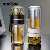 ONEISALL ขวดน้ำแก้วพร้อมที่กรอง,แก้วกาแฟพกพาถ้วยชาเครื่องชงกาแฟแก้วทัมเบลอแบบมีที่กรองผนังสองชั้น