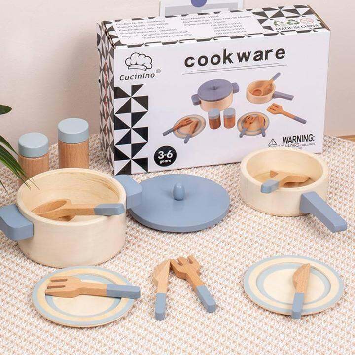 Cucinino Wooden Cookware Minimalist Mini Cooking Pretend Play Set by