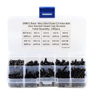 240pcs M3 Black High Strength Hexagon Hex Socket Cap Head Screw Kit 12.9 Grade Carbon Steel Allen Screw with Nut Combination Set