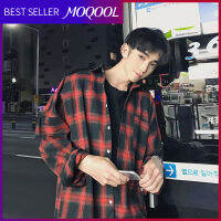 MOQOOL เสื้อผ้าฝ้ายและป่านของในฤดูใบไม้ร่วงผู้ชายและวัยรุ่นเสื้อ MODE Korea ลำลองใส่ได้หลากหลายเสื้อลายสก๊อตแขนยาว