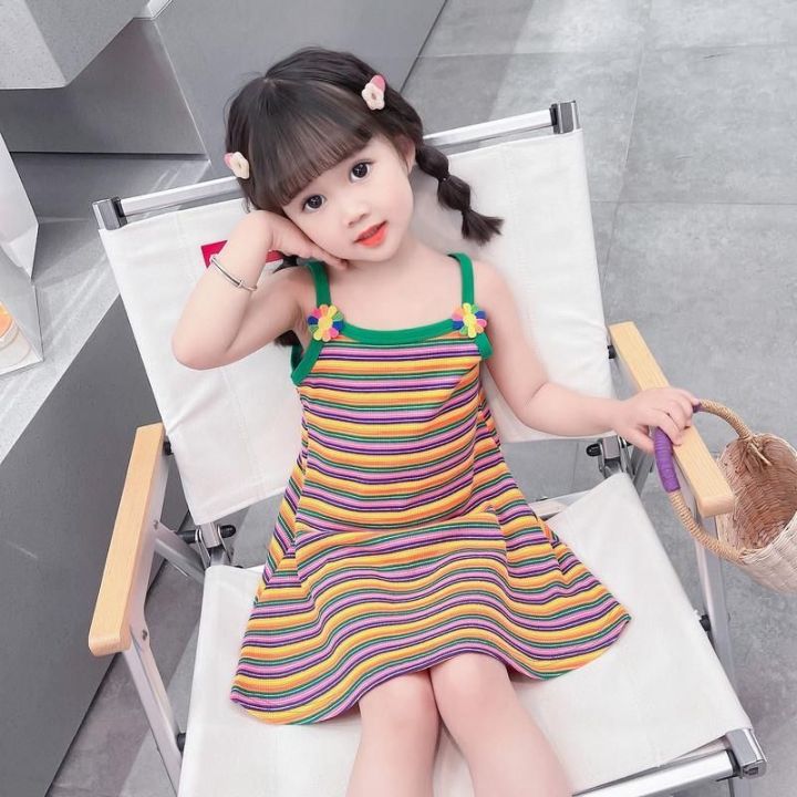 ALENA Drees For Girl Girls' Suspender Dress New Children's Striped Vest ...