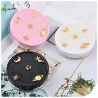 Lymouko New Round Rocket Ribbon Stars Space Black with Mirror Contact Lens Case for Women Kit Container Contact Lenses Box