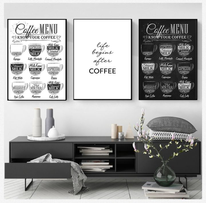 ศิลปะ-24-home-accessories-ผ้าใบวาดภาพร้านคาเฟ่เครื่องตกแต่งฝาผนัง-hd2616เมนูกาแฟแบบนอร์ดิกลายพิมพ์รูปภาพสีดำสีขาว