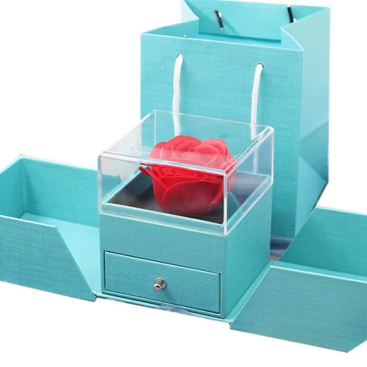Preserved Red Rose Jewelry Gift Drawer Box, Handmade Enchanted Forever