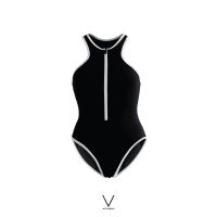 SS2023 BLACK FRONT ZIP SWIMMING SUIT ชุดยว่ายน้ำสีดำ ใส่ว่ายน้ำ มีฟองน้ำในตัวผ้าหนา กัน UV UPF 50+