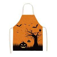 Halloween Kitchen Aprons for Women Pumpkin Cotton Linen Bibs Household Cleaning Pinafore Home Cooking Apron Delantal 66x47cm