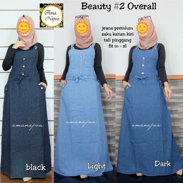 Overall Rok Panjang Jeans Wash HQ Baju Kodok Rok Wanita Muslim Dewasa