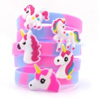 5pcs Rainbow Unicorn Party Rubber Bangle Bracelet Unicornio Birthday Party Decorations Kids Baby Shower Decorations Party Favors